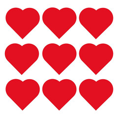 Grid of Nine Simple Red Heart Icons