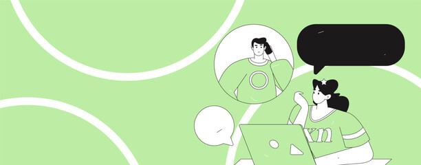 Virtual characters social communication concept business flat vector hand drawn illustration
