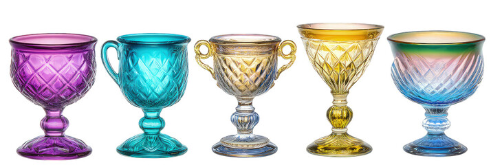 Set of textured glass bottles in clear, and amber colors featuring round base and narrow neck design