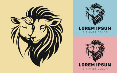Lion and Lamb Icon: A Symbol of Peace and Strength in Minimalist Design