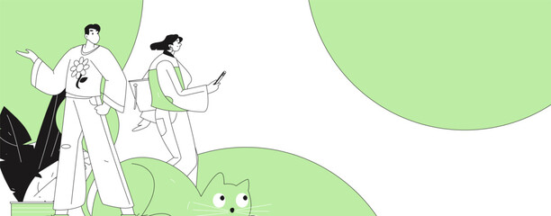 Virtual characters social communication concept business flat vector hand drawn illustration
