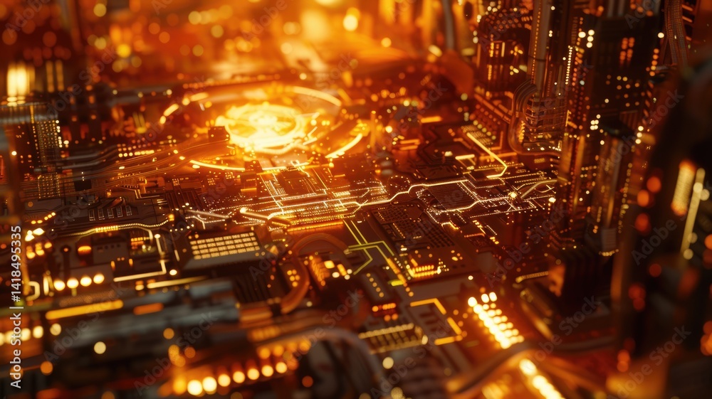 Poster explore a vibrant abstract background showcasing a computer network design with intricate circuits a