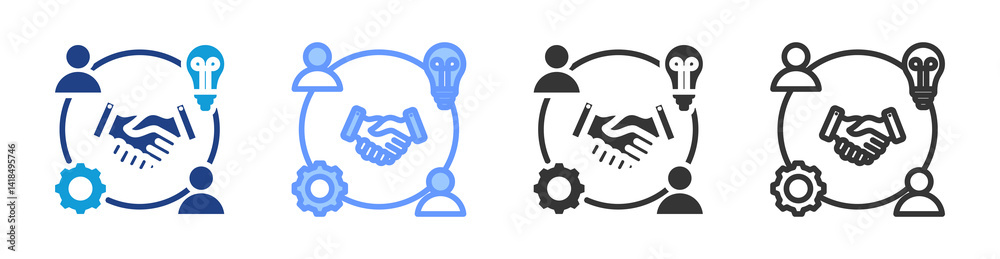 Poster collaboration icon set multiple style collection