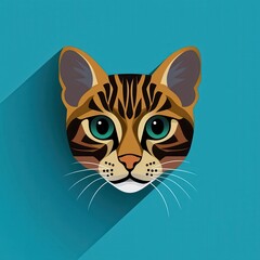 Digital illustration of a cat's face with turquoise eyes and gradient blue background