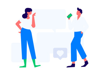 Virtual characters social communication concept business flat vector hand drawn illustration
