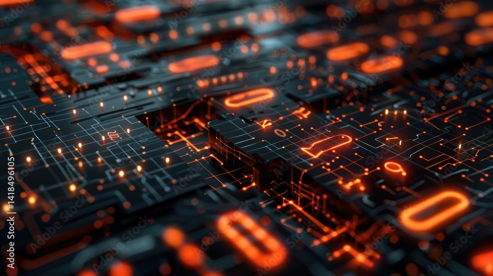 Poster this vibrant abstract technology background features glowing circuits and intricate patterns, perfec