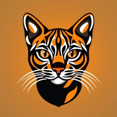 Obraz premium Stylized digital illustration of a cat's face with black and orange fur against an orange background