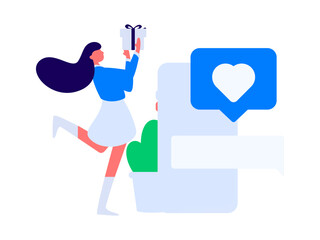 Virtual characters social communication concept business flat vector hand drawn illustration
