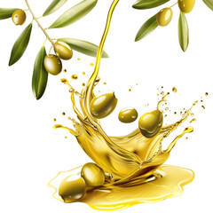 Fresh Olive Oil Splash with Ripe Olives and Green Leaves Over Transparent Background Capturing Essence of Mediterranean Flavor and Healthy Cooking