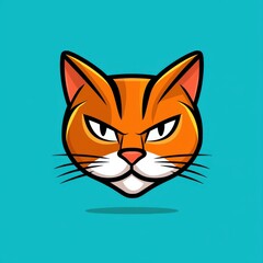 Fototapeta premium Cartoon illustration of an orange cat with a fierce expression on a gradient blue background