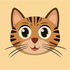 Obraz premium Illustration of a curious cat with green eyes and black stripes on a beige background