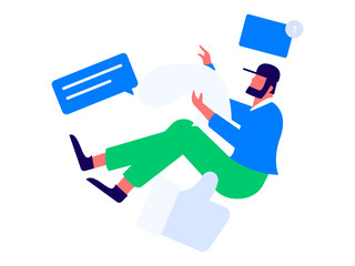 Virtual characters social communication concept business flat vector hand drawn illustration
