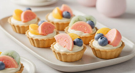 Obraz premium Delightful Fruit Tarts Displayed Attractively On An Elegant Platter