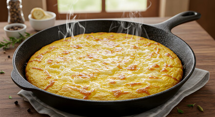Hearty Homemade Frittata Freshly Cooked and Served in a Cast Iron Skillet
