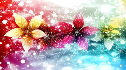 Colorful flowers, winter sparkle, festive background, holiday card