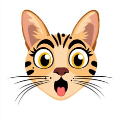 Obraz premium Cartoon cat face with large eyes, black spots, and pink tongue sticking out