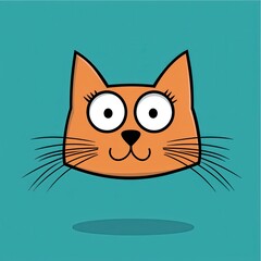 Obraz premium Cartoon illustration of an orange cat's face with large expressive eyes and long whiskers
