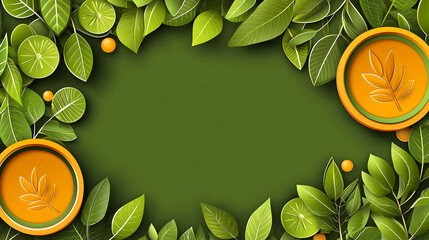 Lush green leaves frame, nature background, design template