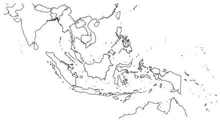 Southeast Asia Outline Map: Archipelago & Mainland, Hand-Drawn Style