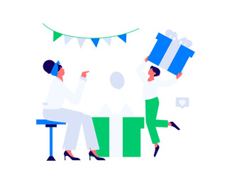 Virtual characters social communication concept business flat vector hand drawn illustration
