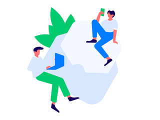 Virtual characters social communication concept business flat vector hand drawn illustration
