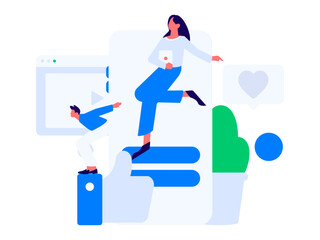 Virtual characters social communication concept business flat vector hand drawn illustration
