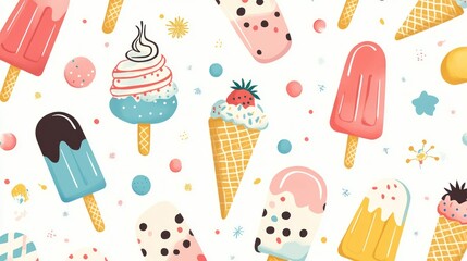 Colorful ice cream treats and popsicles pattern.