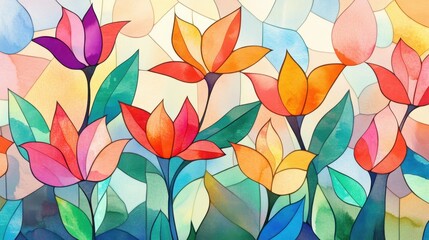 Fototapeta premium A painting of a bunch of flowers with a blue background