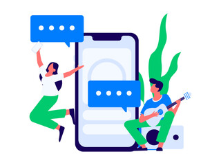 Virtual characters social communication concept business flat vector hand drawn illustration
