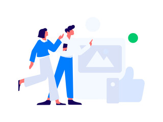 Virtual characters social communication concept business flat vector hand drawn illustration
