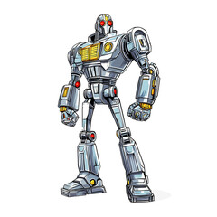 robotic superhero metallic comic design futuristic hero on Transparent background