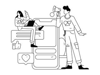 Virtual characters social communication concept business flat vector hand drawn illustration
