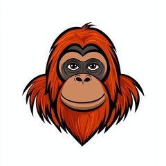 Fototapeta premium Cartoon illustration of an orangutan's face with expressive eyes and a subtle smile