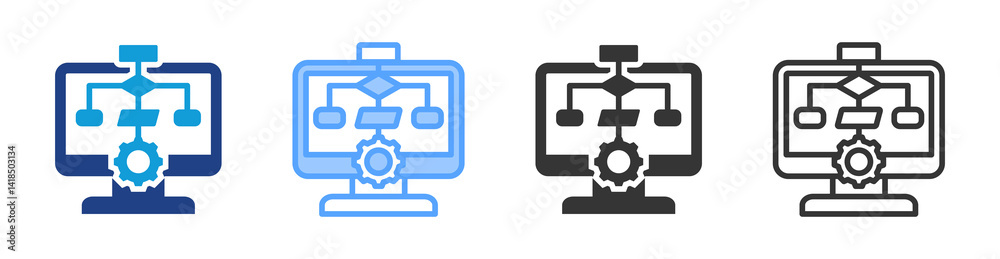 Poster Algorithm icon set multiple style collection