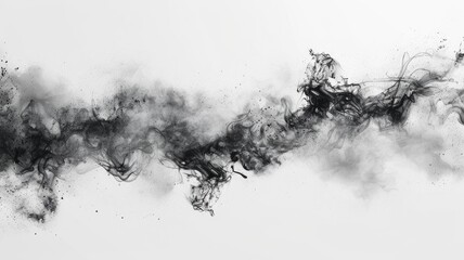 Abstract black ink swirls on a white background. Digital art for design of black ink chinese brushstroke floating in transparent liquid. Close up black ink splashing and spreading at surface. AIG53.