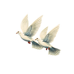Obraz premium pair of doves flying together symbol of peace on Transparent background