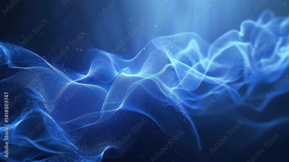 Poster a smooth of abstract representation of blue light waves and particles against on dark background in 