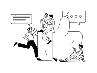 Virtual characters social communication concept business flat vector hand drawn illustration
