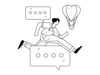 Virtual characters social communication concept business flat vector hand drawn illustration
