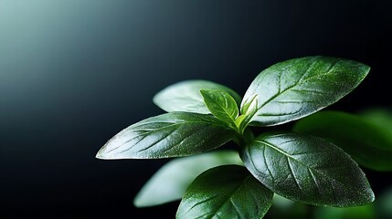 Fototapeta premium Close-up of vibrant green leaves against a dark background, showcasing natural beauty and tranquility