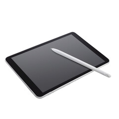 Modern tablet with stylus pen on transparent background