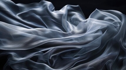 Obraz premium Abstract dark fluid waves in smooth black tones. Minimalistic design for modern backgrounds and prints. Background image of black and white fabric pattern flowing and floating at background. AIG51.