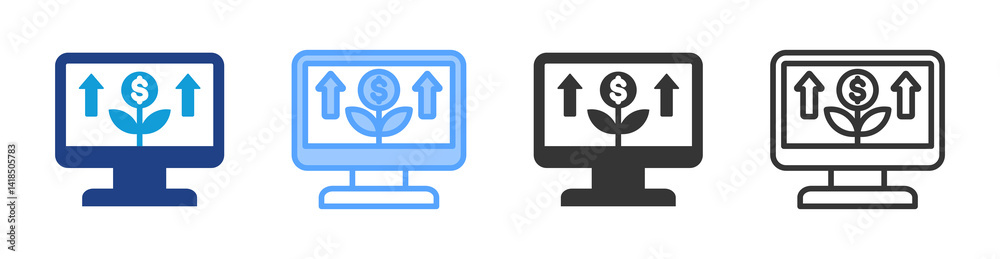 Poster investing online icon set multiple style collection