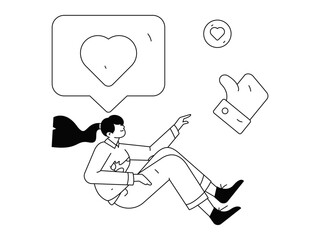 Virtual characters social communication concept business flat vector hand drawn illustration
