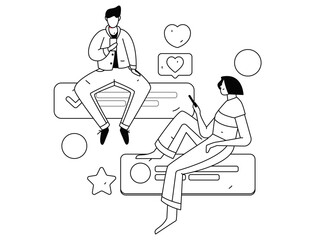 Virtual characters social communication concept business flat vector hand drawn illustration
