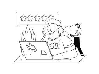 Virtual characters social communication concept business flat vector hand drawn illustration
