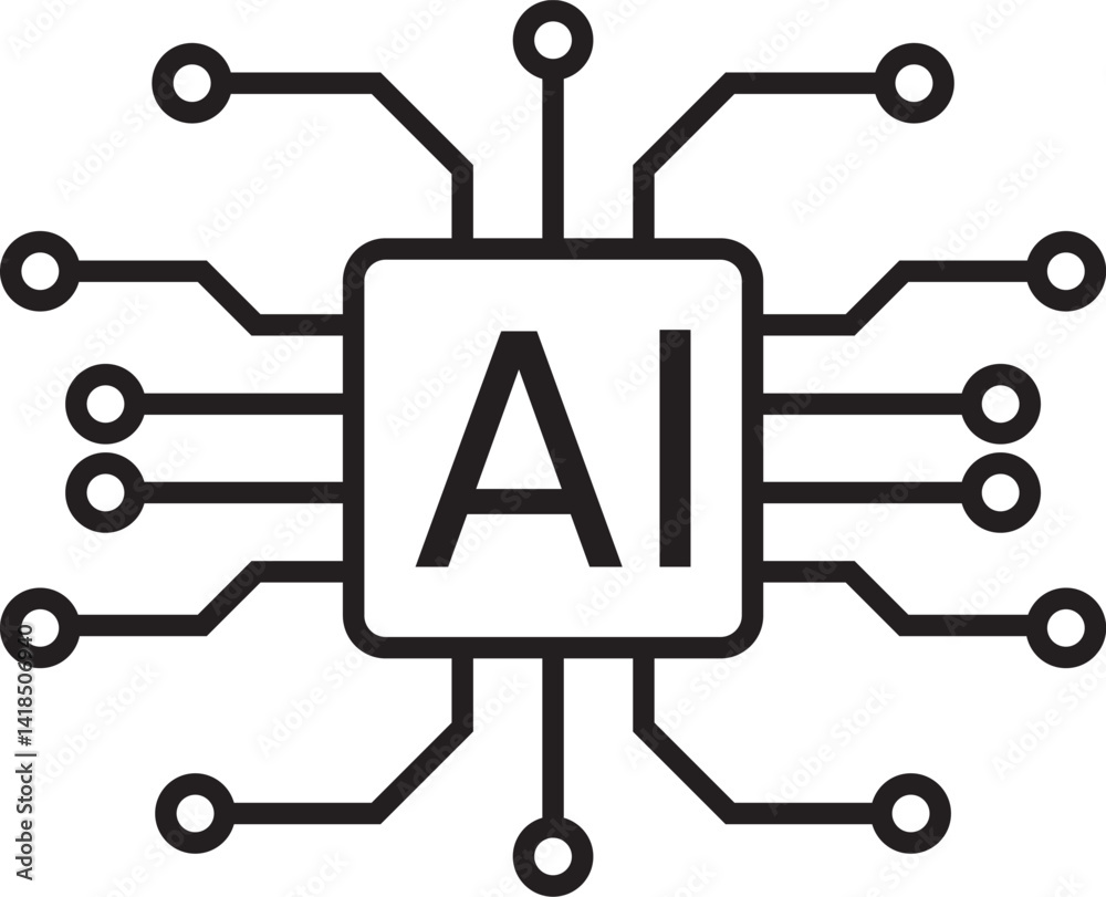 Poster ai processor icon. ai chip icon isolated on white background. artificial intelligence processor circ