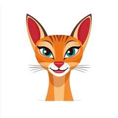 Obraz premium Cartoon illustration of a cheerful cat with orange fur, blue eyes, and red ears