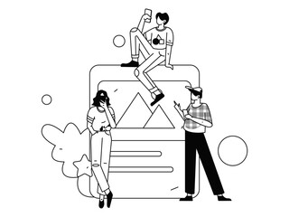 Virtual characters social communication concept business flat vector hand drawn illustration
