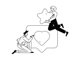 Virtual characters social communication concept business flat vector hand drawn illustration
